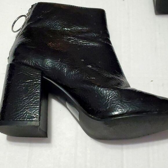 Forever 21 Retro Grunge Goth Black Faux Pebbled Patent Leather Chunky Boots 6 - Picture 7 of 12